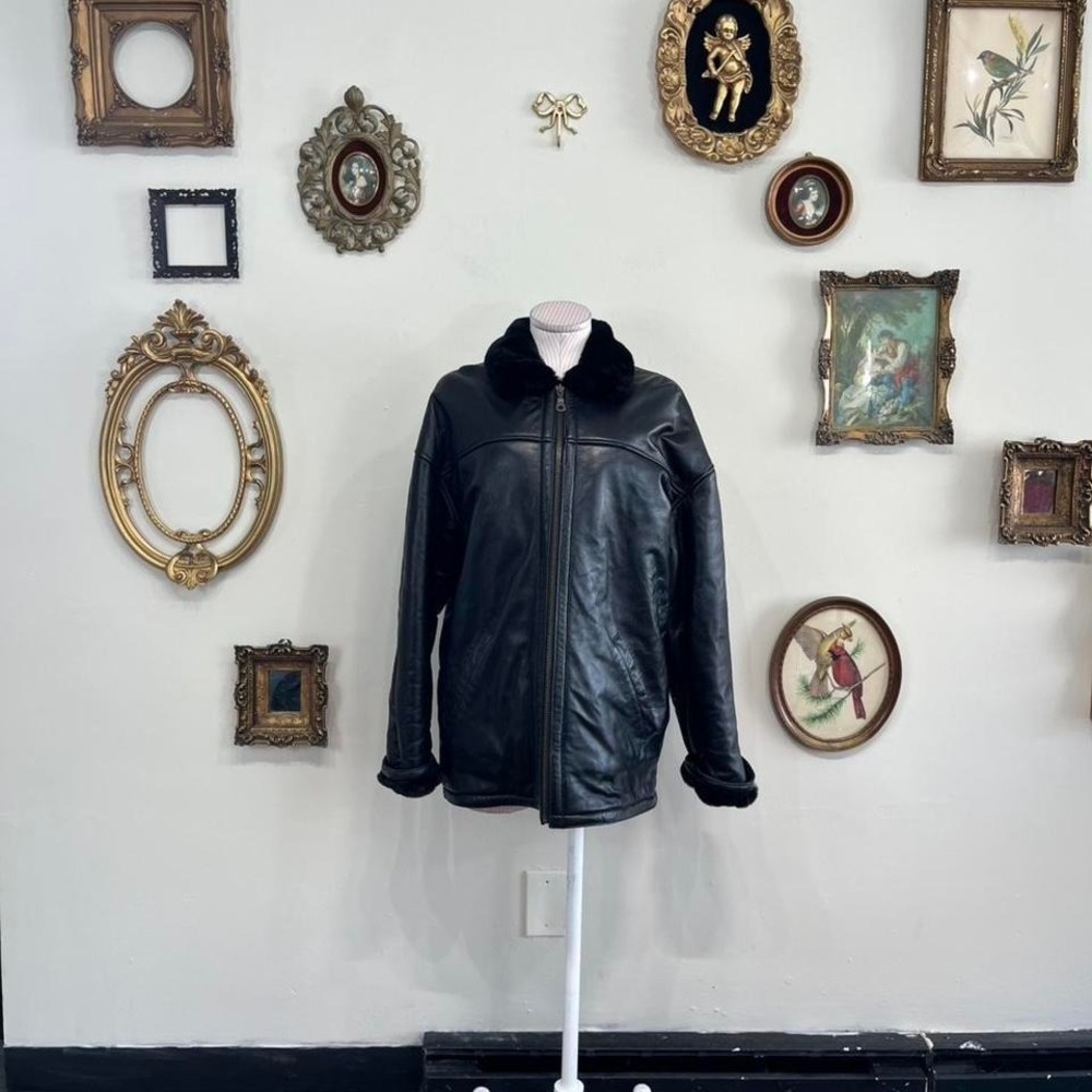 Wilsons Leather Black Faux Fur Collar Zip Jacket – Vintage Y2K Moto Style
